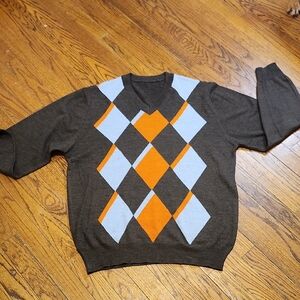Men's Argyle Sweater - Orange and Gray Size XXL